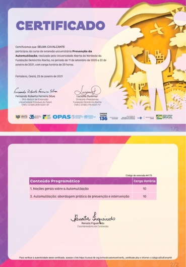 Certificado de formação 16 — Selma Cavalcante