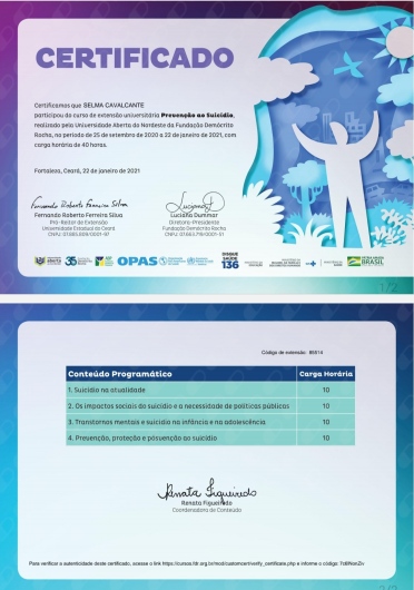 Certificado de formação 17 — Selma Cavalcante